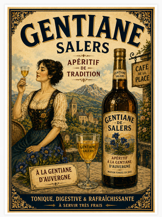 Gentiane de Salers Vintage French Aperitif Print | Auvergne Gentian Wall Art | French Drinks Advertising Poster