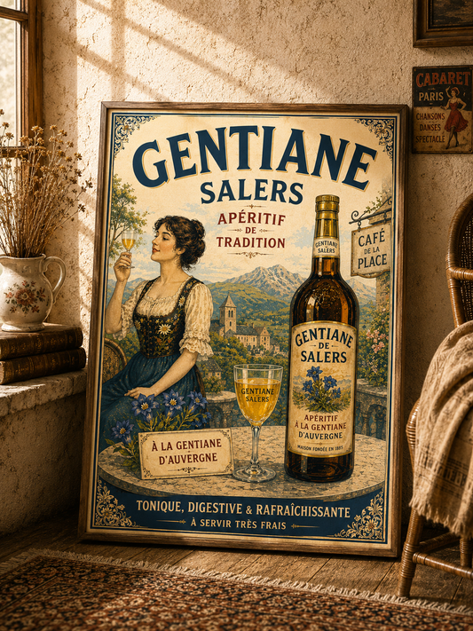 Gentiane de Salers Vintage French Aperitif Print | Auvergne Gentian Wall Art | French Drinks Advertising Poster