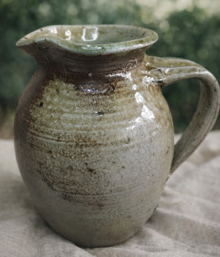 Vintage French Green & Brown Stoneware Jug - The Little Brocante Shop