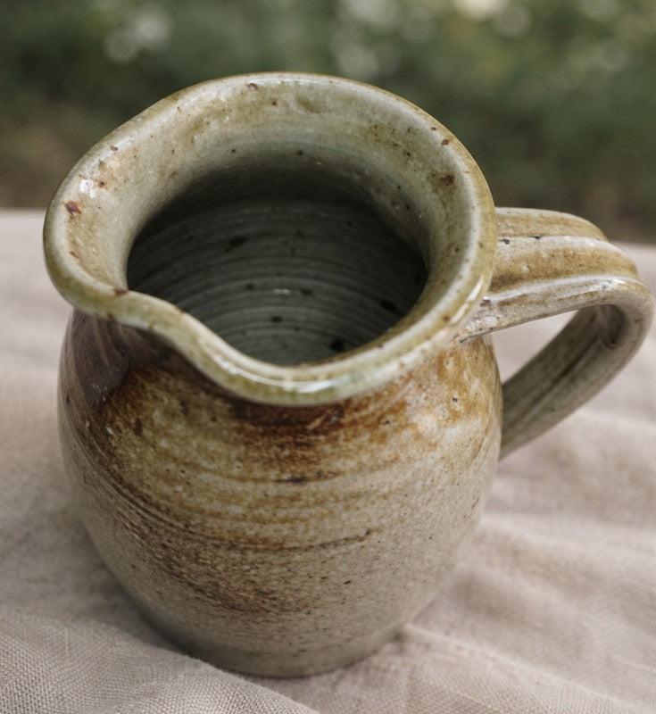 Vintage French Green & Brown Stoneware Jug - The Little Brocante Shop