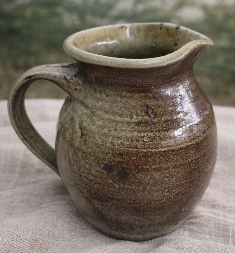 Vintage French Green & Brown Stoneware Jug - The Little Brocante Shop