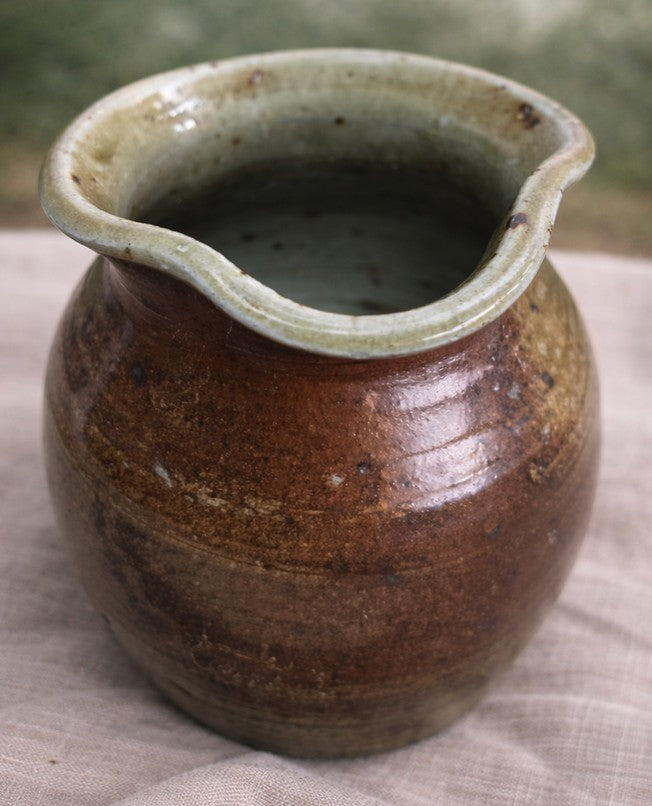 Vintage French Green & Brown Stoneware Jug - The Little Brocante Shop