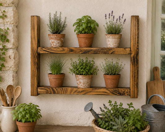 Rustic Wooden Herb Planter Shelf – Handmade Wall Mounted Plant Display in choice of sizes