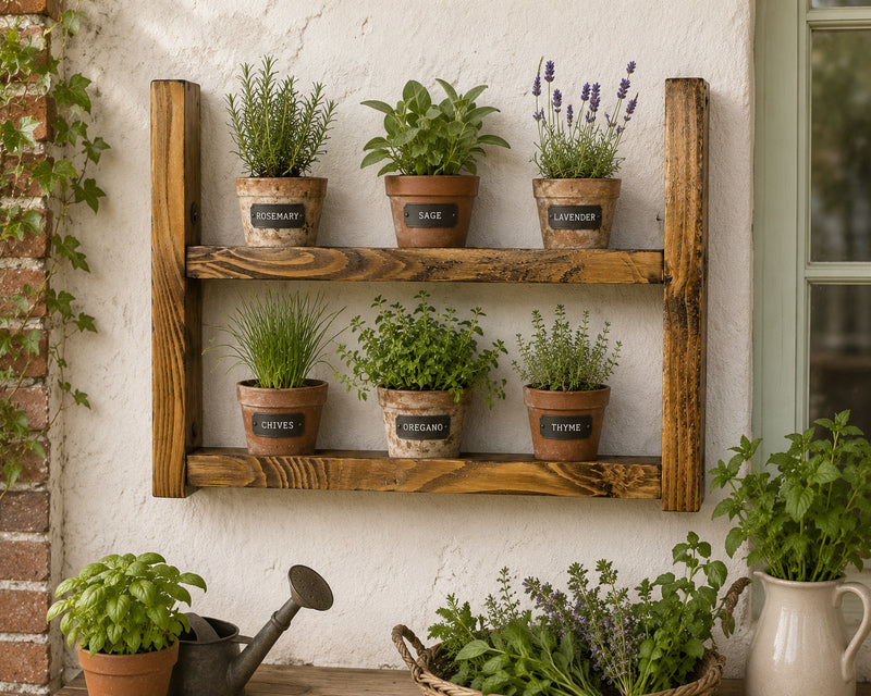Rustic Wooden Herb Planter Shelf – Handmade Wall Mounted Plant Display in choice of sizes