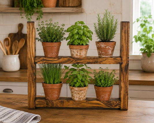 Rustic Wooden Herb Planter Shelf – Handmade Wall Mounted Plant Display in choice of sizes