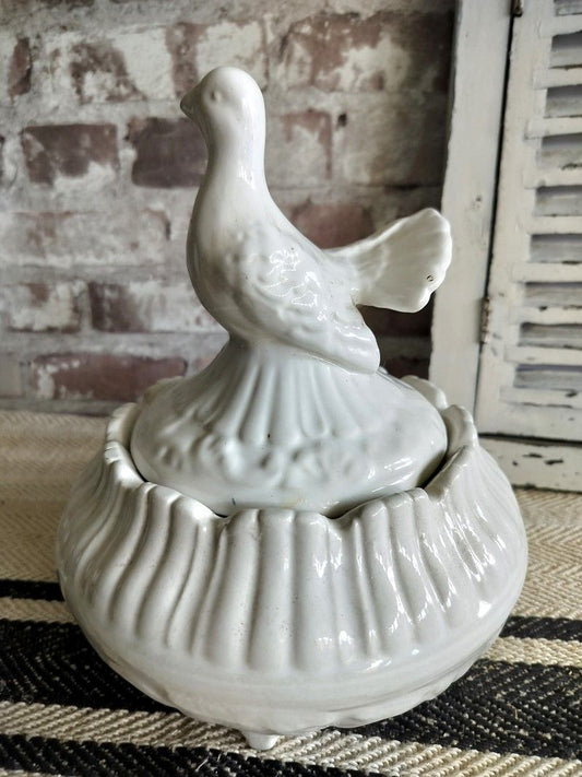 Vintage Glazed Ceramic Bowl with Lid