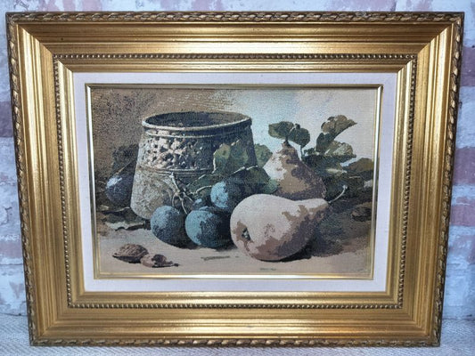Vintage French Still Life Picture of Pears & Plums