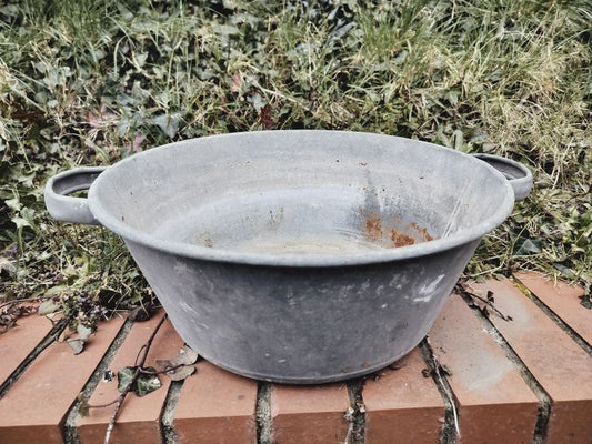 French Vintage Galvanised Metal Washbasin / Planter