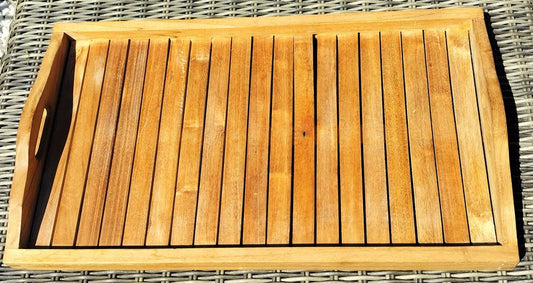 French Vintage Teak Wooden Tray