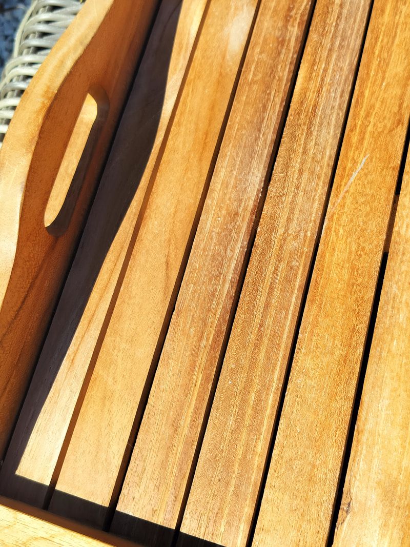 French Vintage Teak Wooden Tray