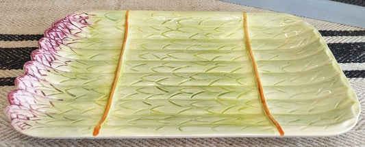 Vintage French Majolica Asparagus Plate c.1950