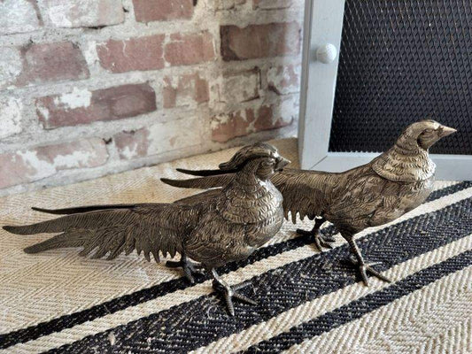 Pair of Vintage French Silver Plated Metal Pheasants