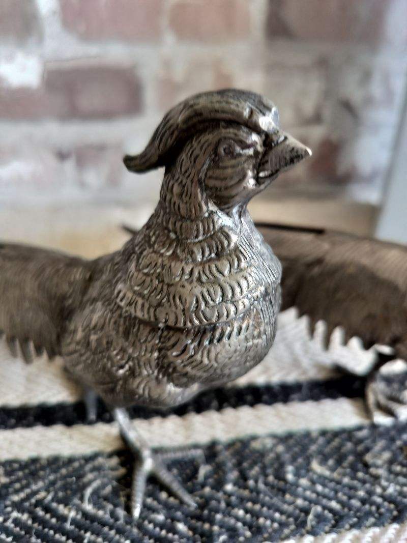 Pair of Vintage French Silver Plated Metal Pheasants