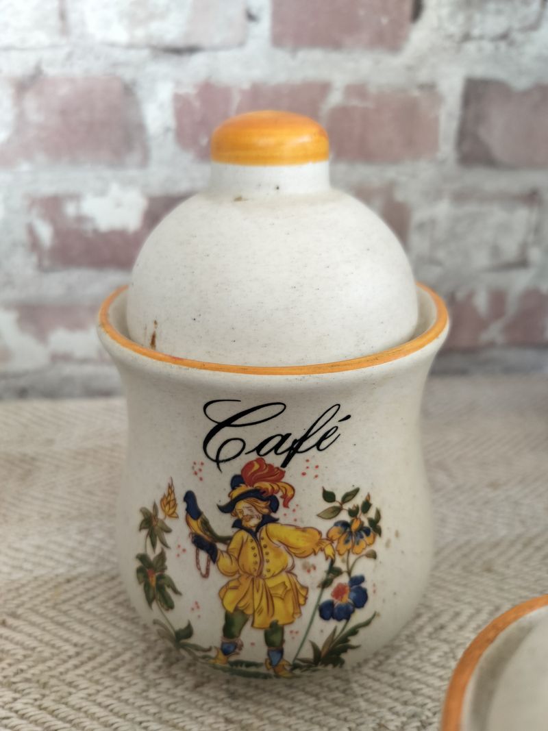 Set of 5 Vintage French Kitchen Porcelain Storage Pots
