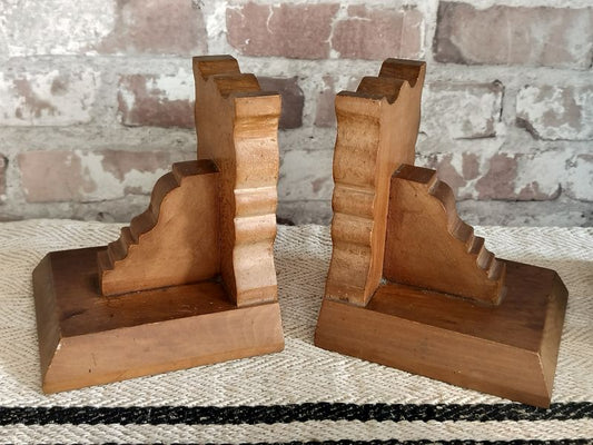 Pair of Vintage French Wooden Book Ends