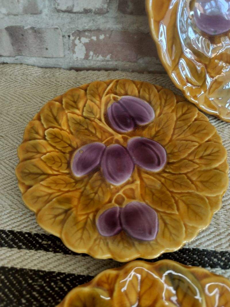 Vintage French Sarreguemines Majolica Fruit Plates - Set of 6, c.1950