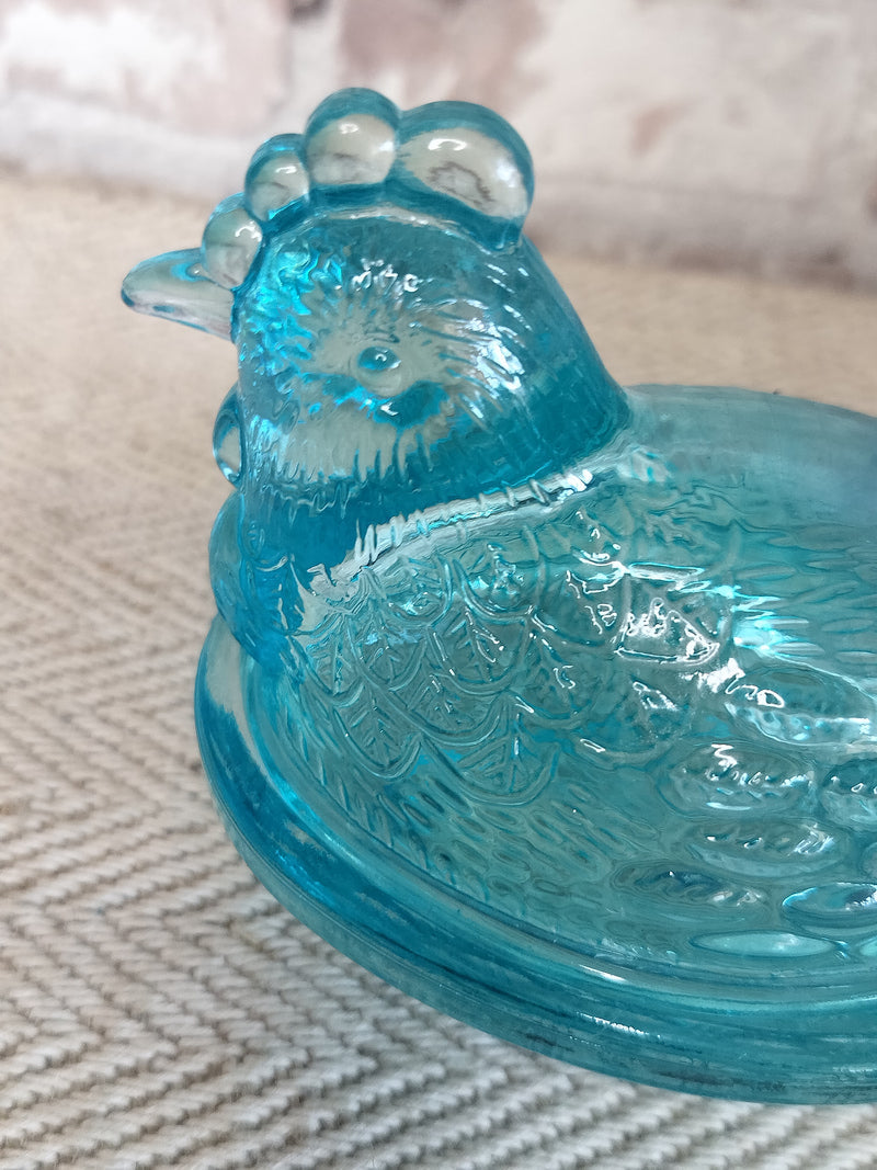 French Blue Glass Chicken Egg holder c. 1930