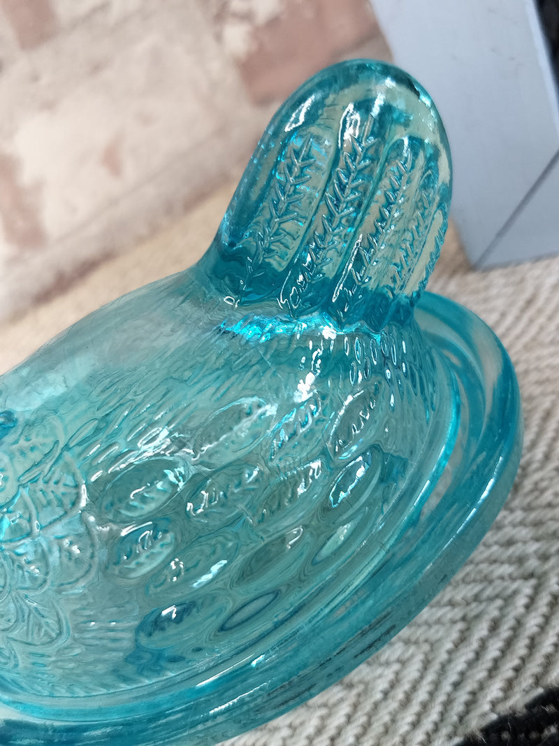 French Blue Glass Chicken Egg holder c. 1930