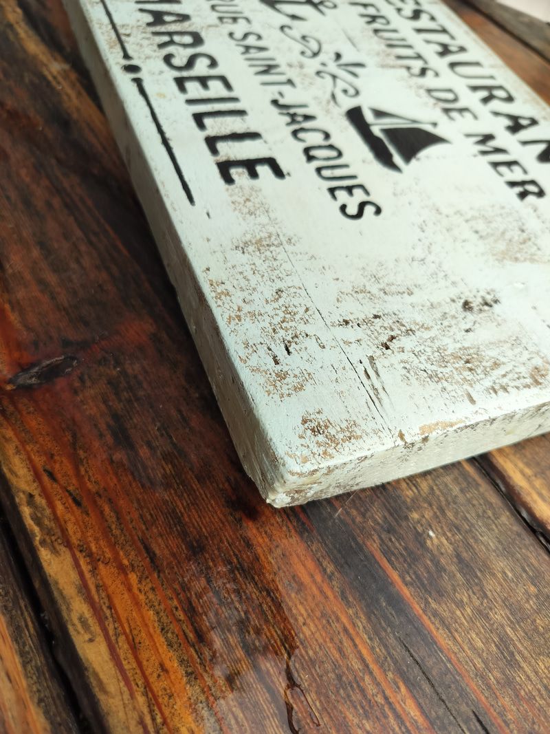 French Blue Handmade Upcycled Wooden Seafood Restaurant Sign