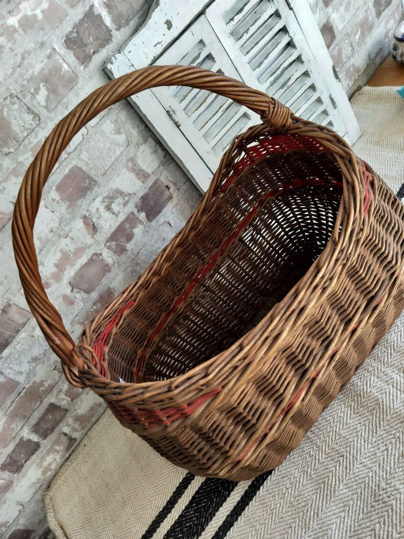 French vintage wicker basket with red detailing