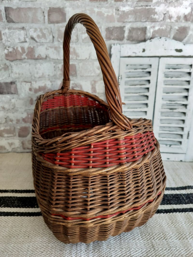 French vintage wicker basket with red detailing