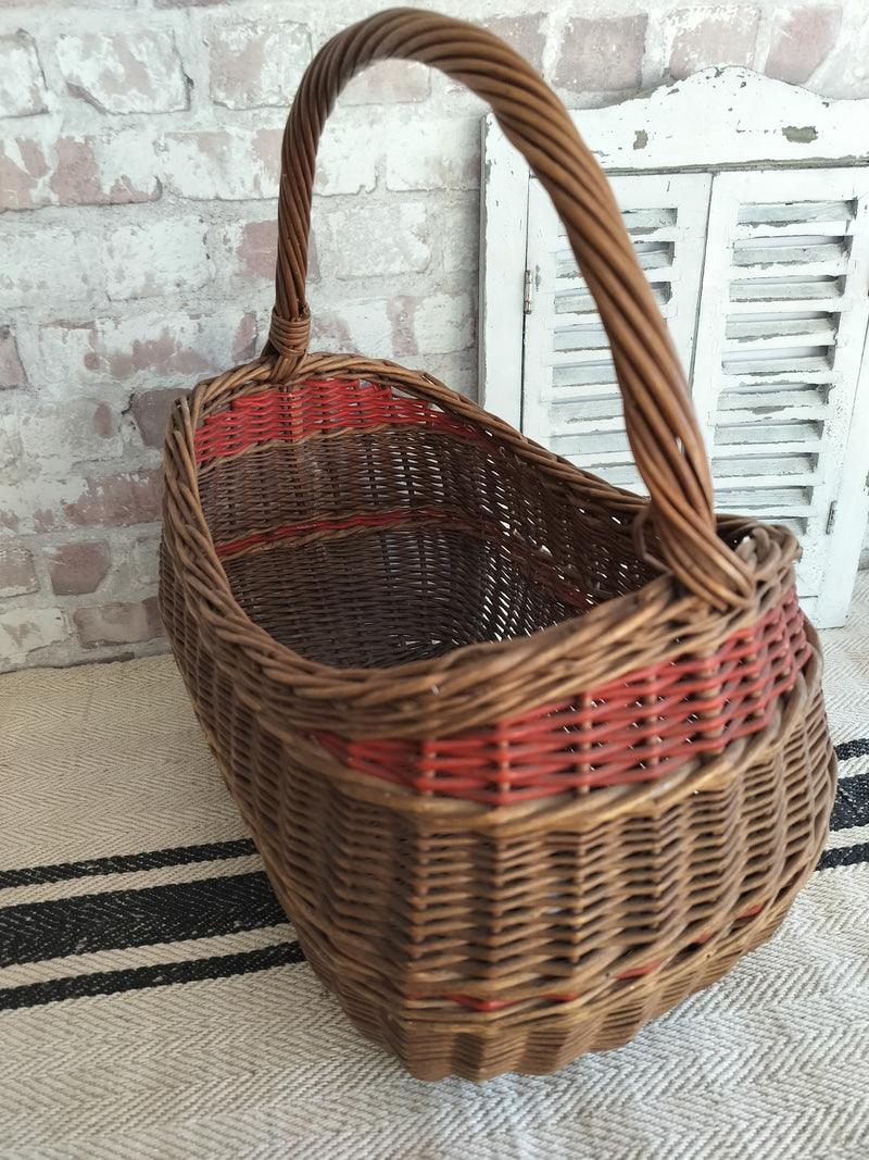 French vintage wicker basket with red detailing