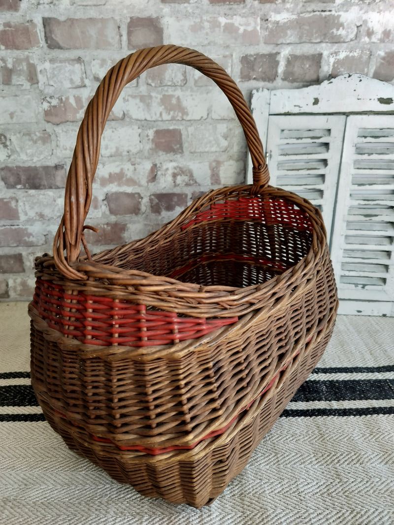 French vintage wicker basket with red detailing