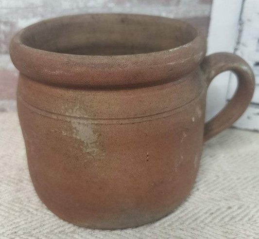 Antique French Confit Jug terracotta pottery with handle and rustic aged finish
