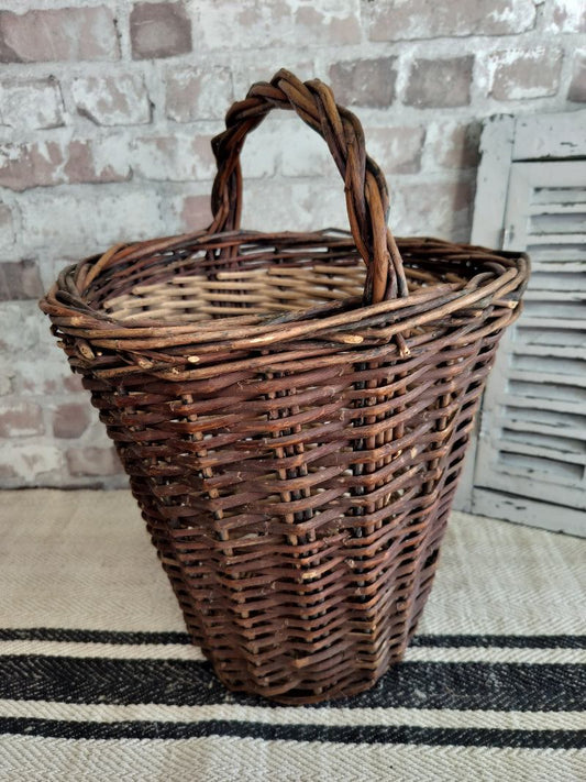 Vintage French tall willow basket 