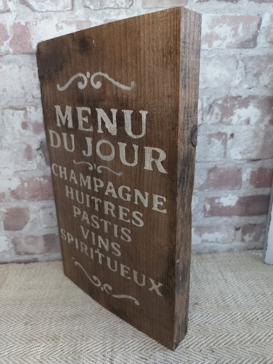Upcycled Handmade Wooden Menu du Jour Sign