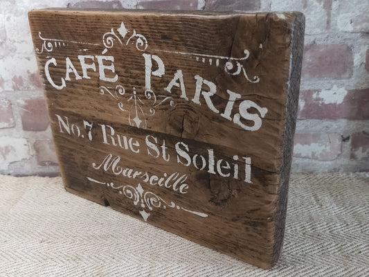 Upcycled Handmade Wooden Cafe Paris Sign