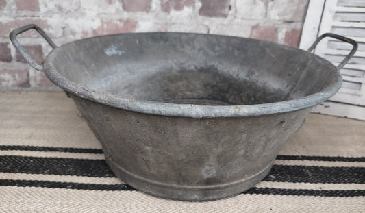Antique French Galvanised Zinc Washtub with Handles