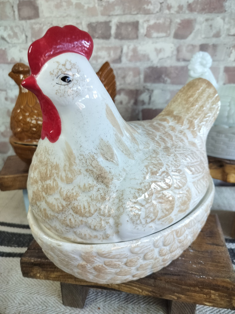 Vintage Large Hen on Nest Chicken Egg Basket
