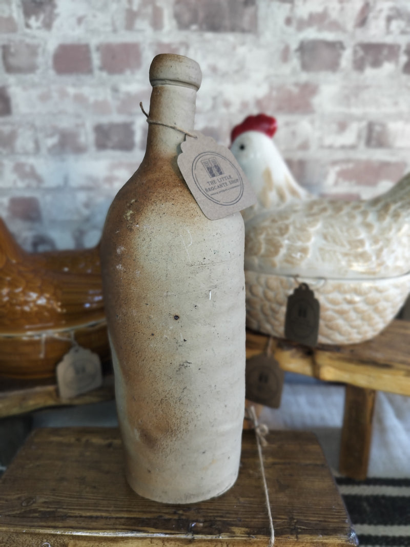 Antique French Stoneware Bottle – Rustic 19th-Century Decor