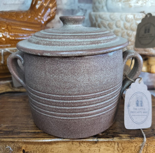 Vintage Rustic French Stoneware Pot with Lid