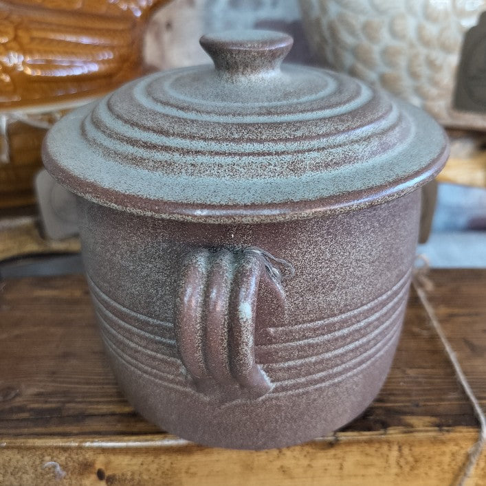 Vintage Rustic French Stoneware Pot with Lid