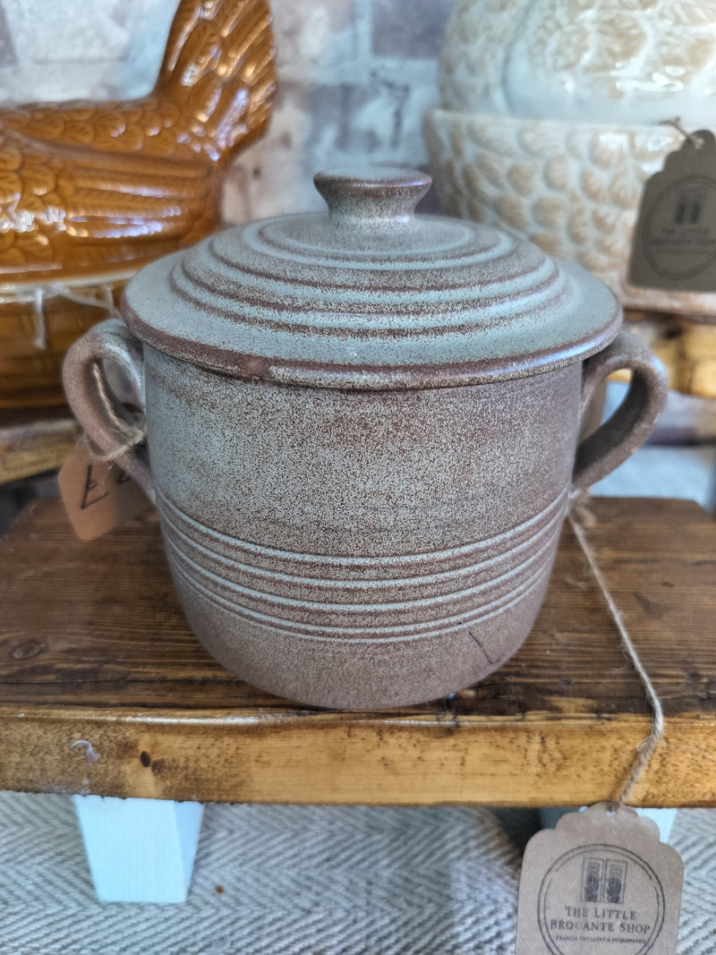 Vintage Rustic French Stoneware Pot with Lid