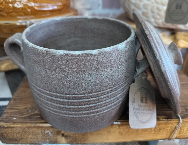 Vintage Rustic French Stoneware Pot with Lid