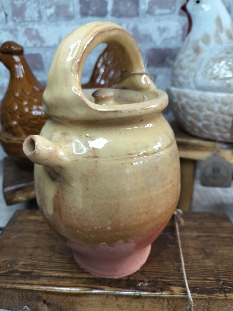 Antique French Yellow Gargoulette Jug – Rare Rustic Provençal Pottery