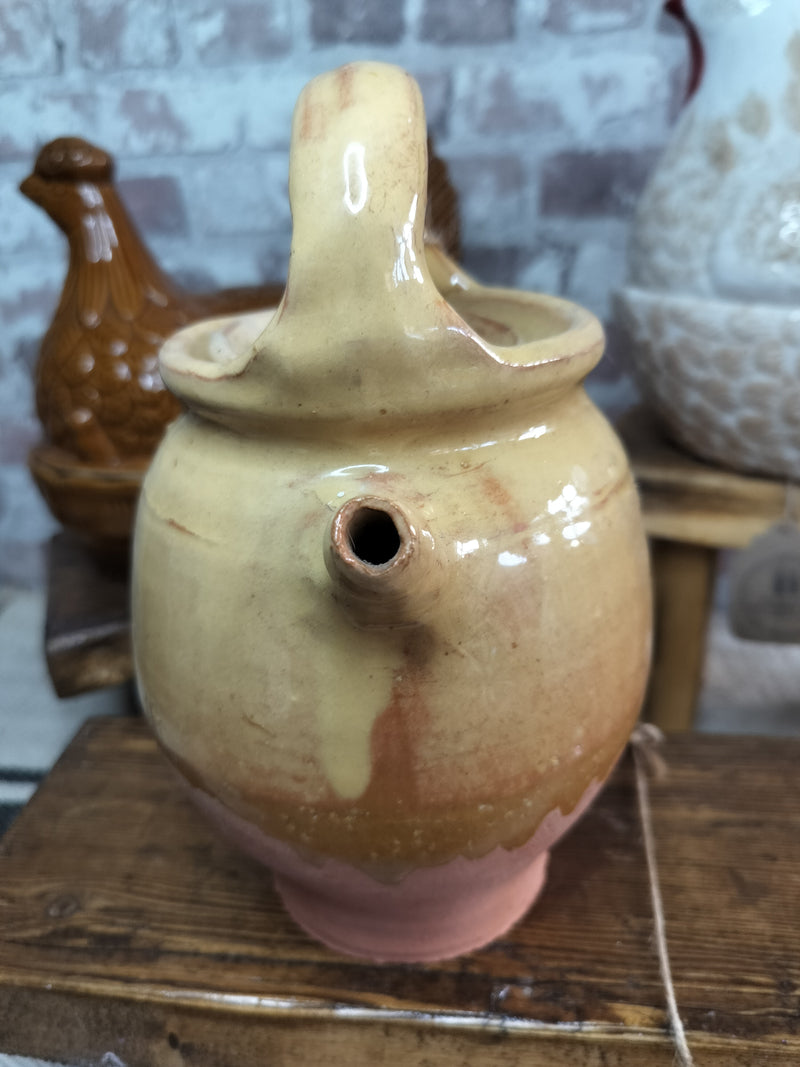 Antique French Yellow Gargoulette Jug – Rare Rustic Provençal Pottery