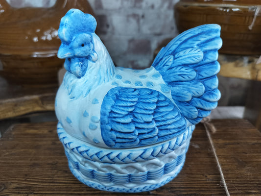 Small Blue & White Hen on Nest