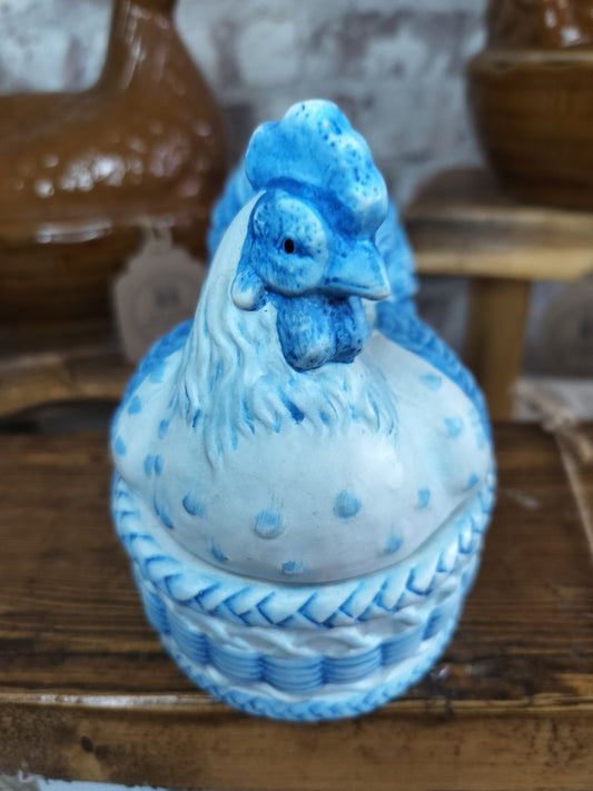 Small Blue & White Hen on Nest