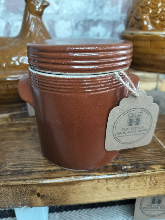 Vintage French Stoneware Confit Pot with Lid