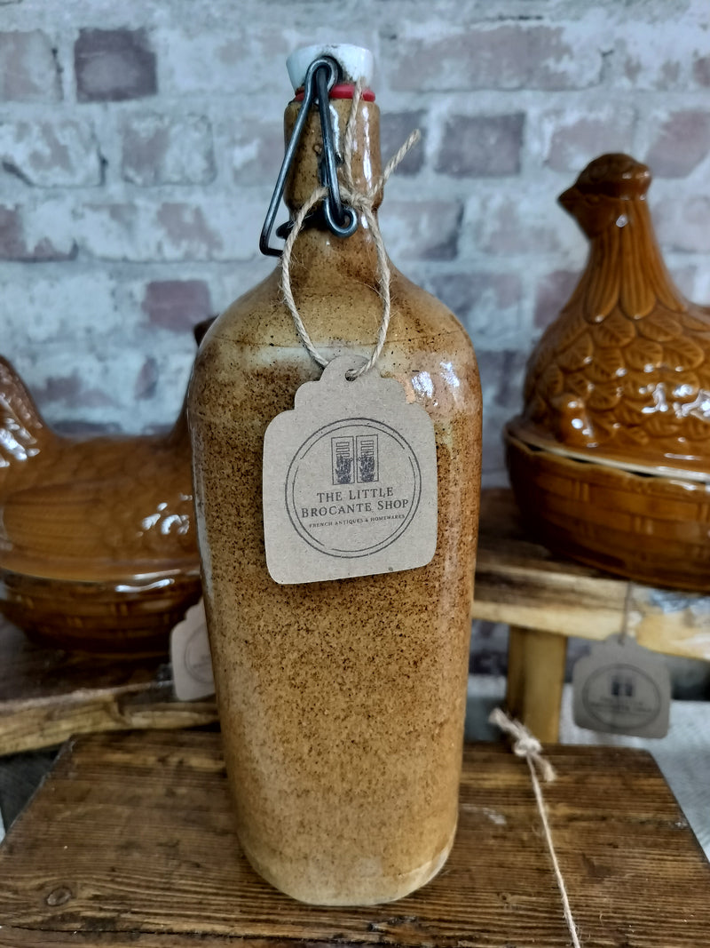 Unusual Vintage French Stoneware Bottle - The Little Brocante Shop