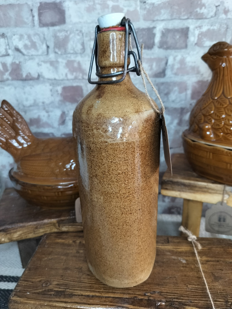 Unusual Vintage French Stoneware Bottle - The Little Brocante Shop