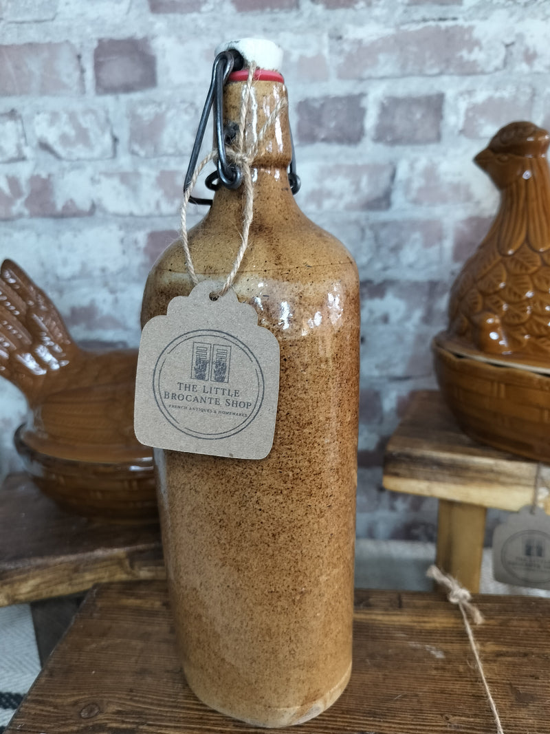 Unusual Vintage French Stoneware Bottle - The Little Brocante Shop
