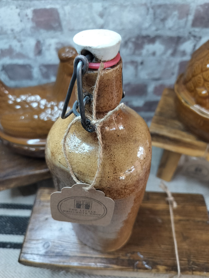 Unusual Vintage French Stoneware Bottle - The Little Brocante Shop