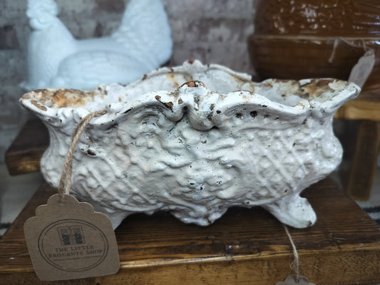 Antique French Cast Iron Jardinière – Chippy White Finish