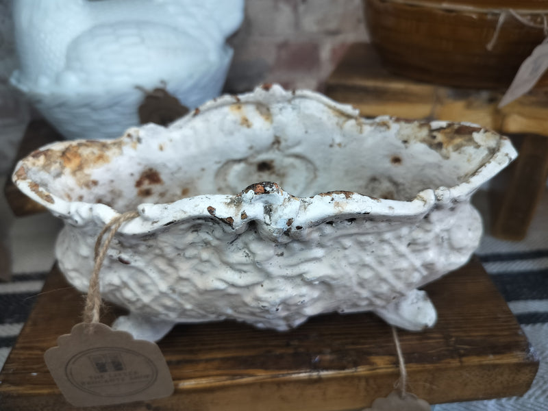 Antique French Cast Iron Jardinière – Chippy White Finish