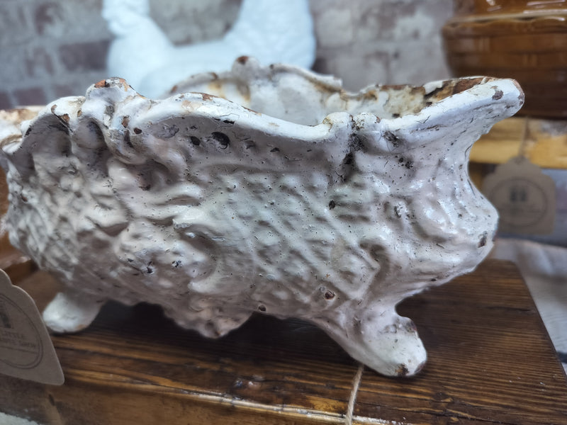 Antique French Cast Iron Jardinière – Chippy White Finish